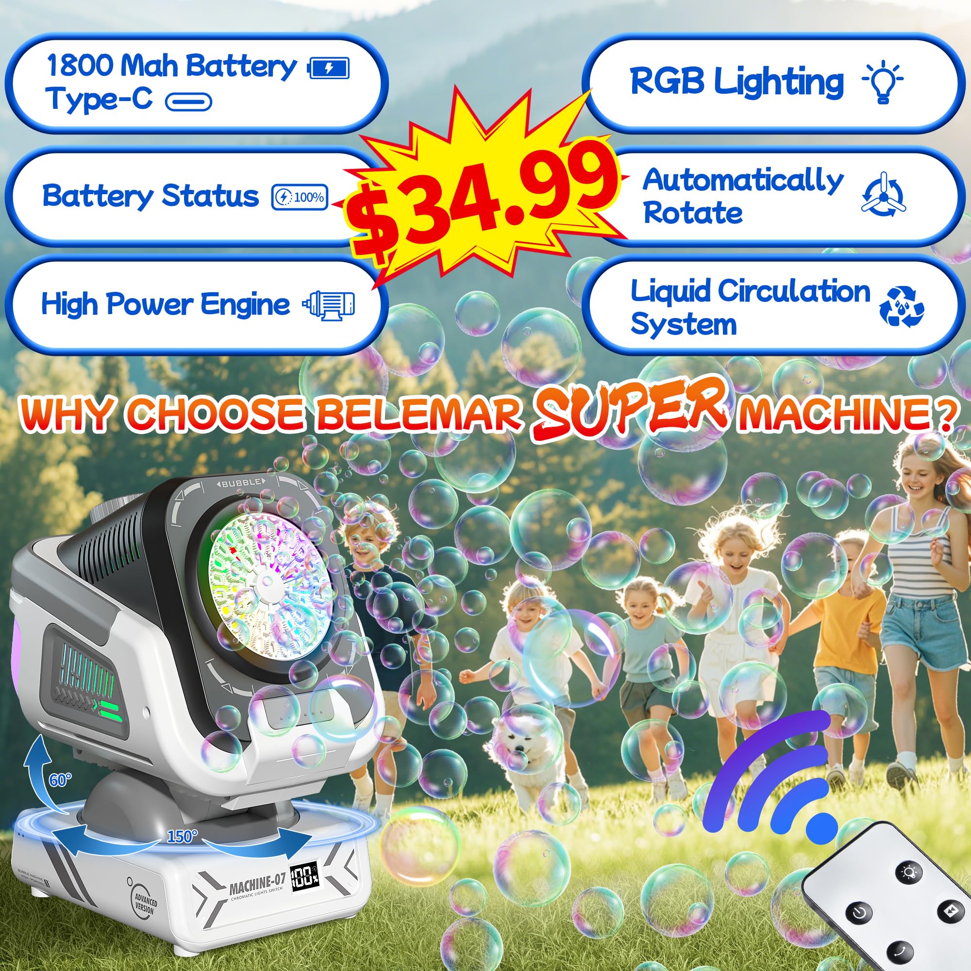 Belemar Bubble Machine rotation angle feature for wide coverage at events
