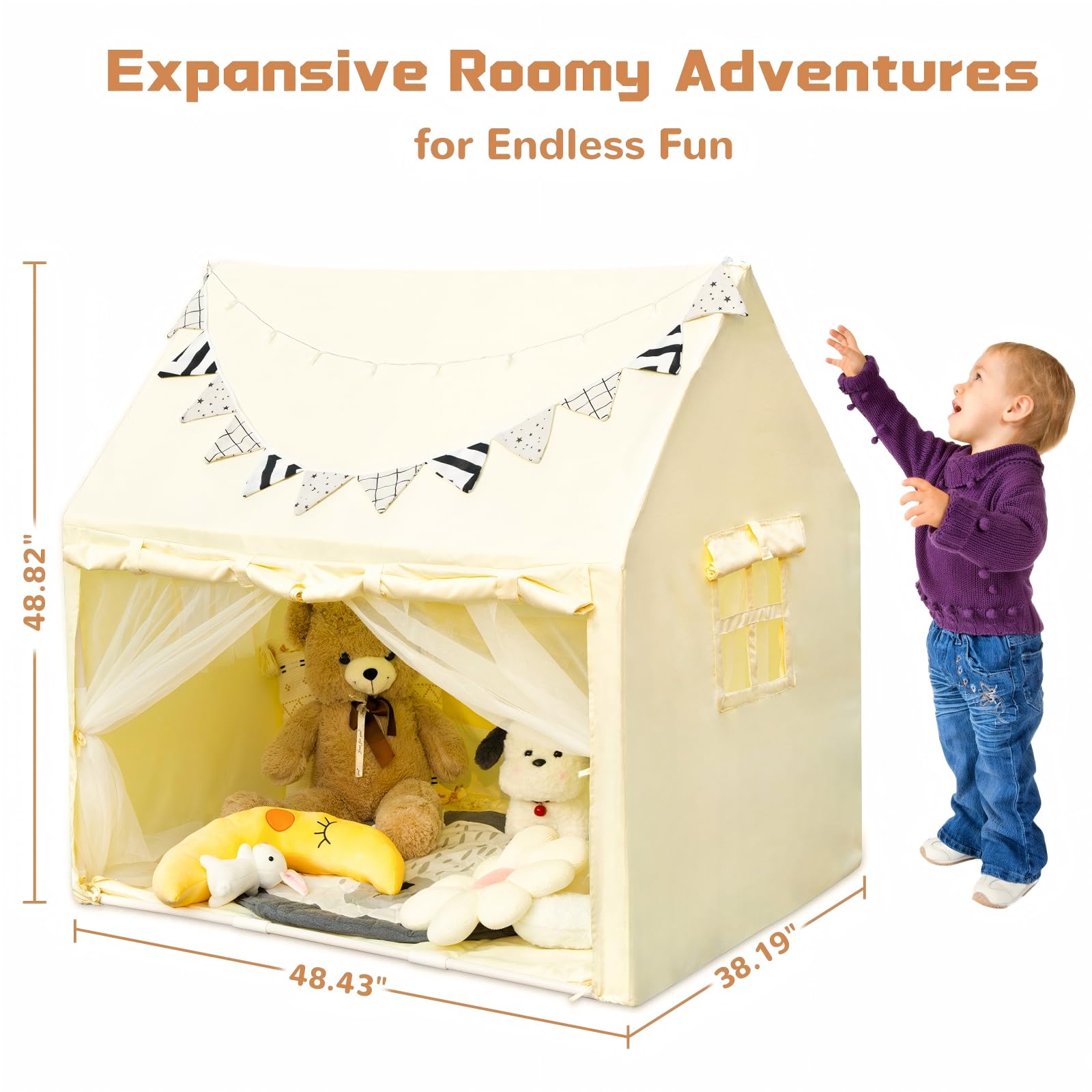 Bella's Friends 48x48 inch tent fits up to four children for shared adventures.