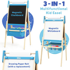 Belleur double-sided magnetic chalkboard and whiteboard support varied activities.