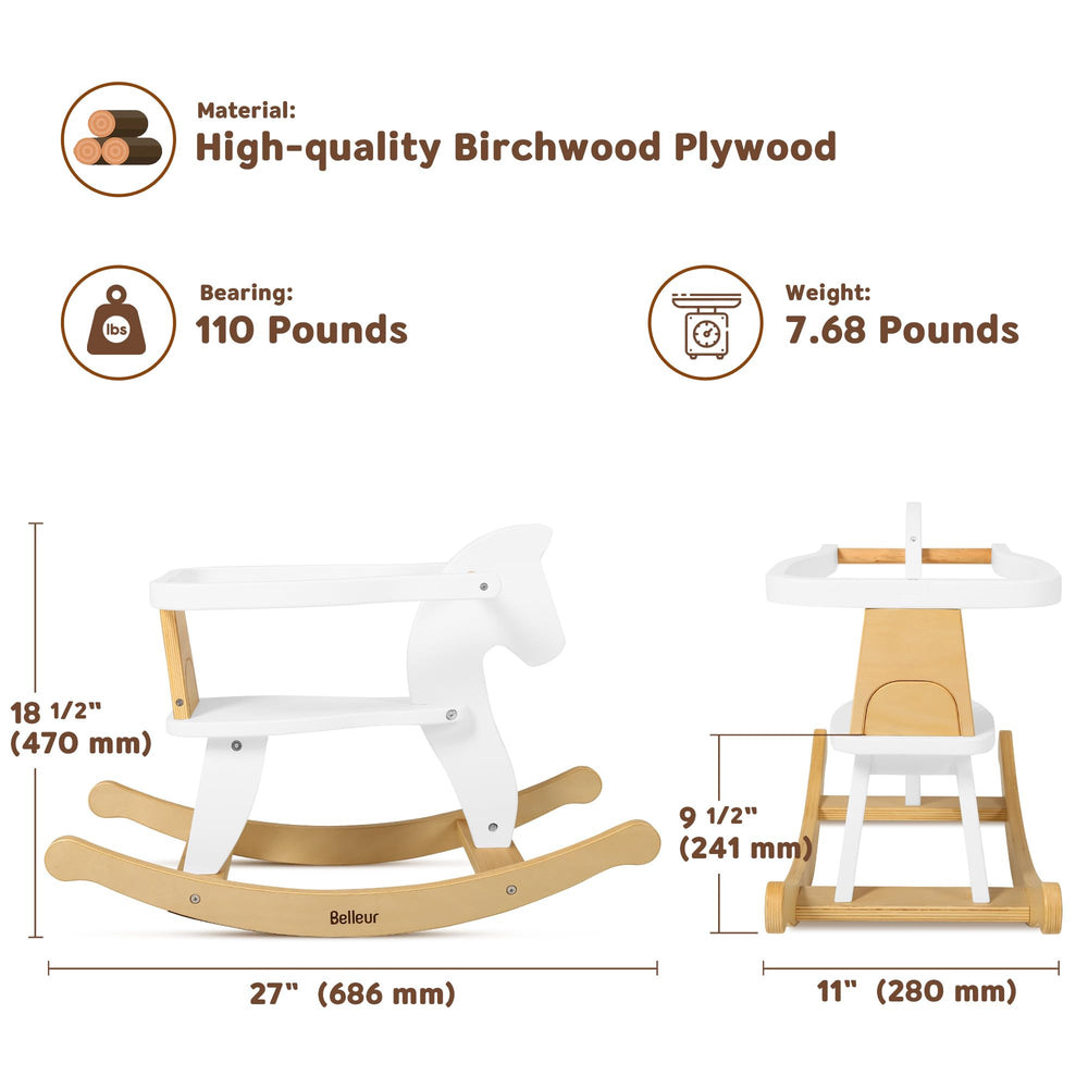 Belleur rocking horse birchwood material detail highlights durable finish