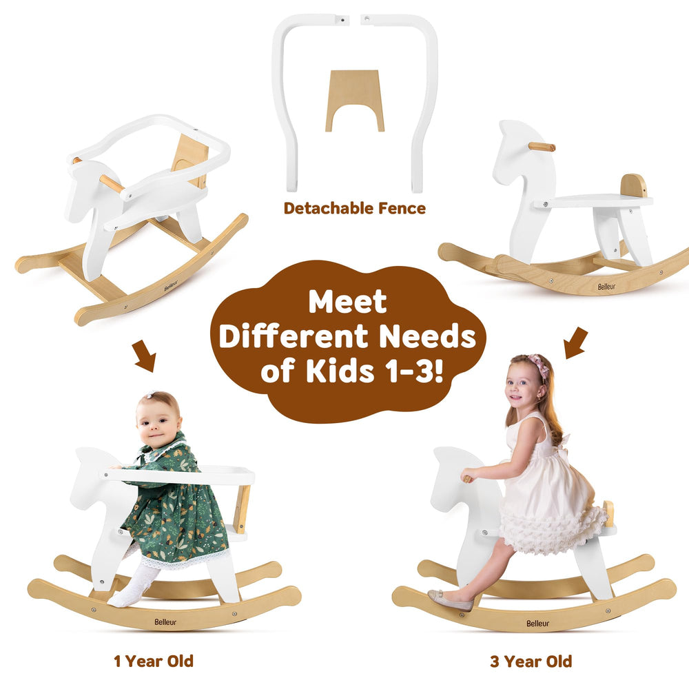 Belleur rocking horse side view with detachable armrests for secure riding