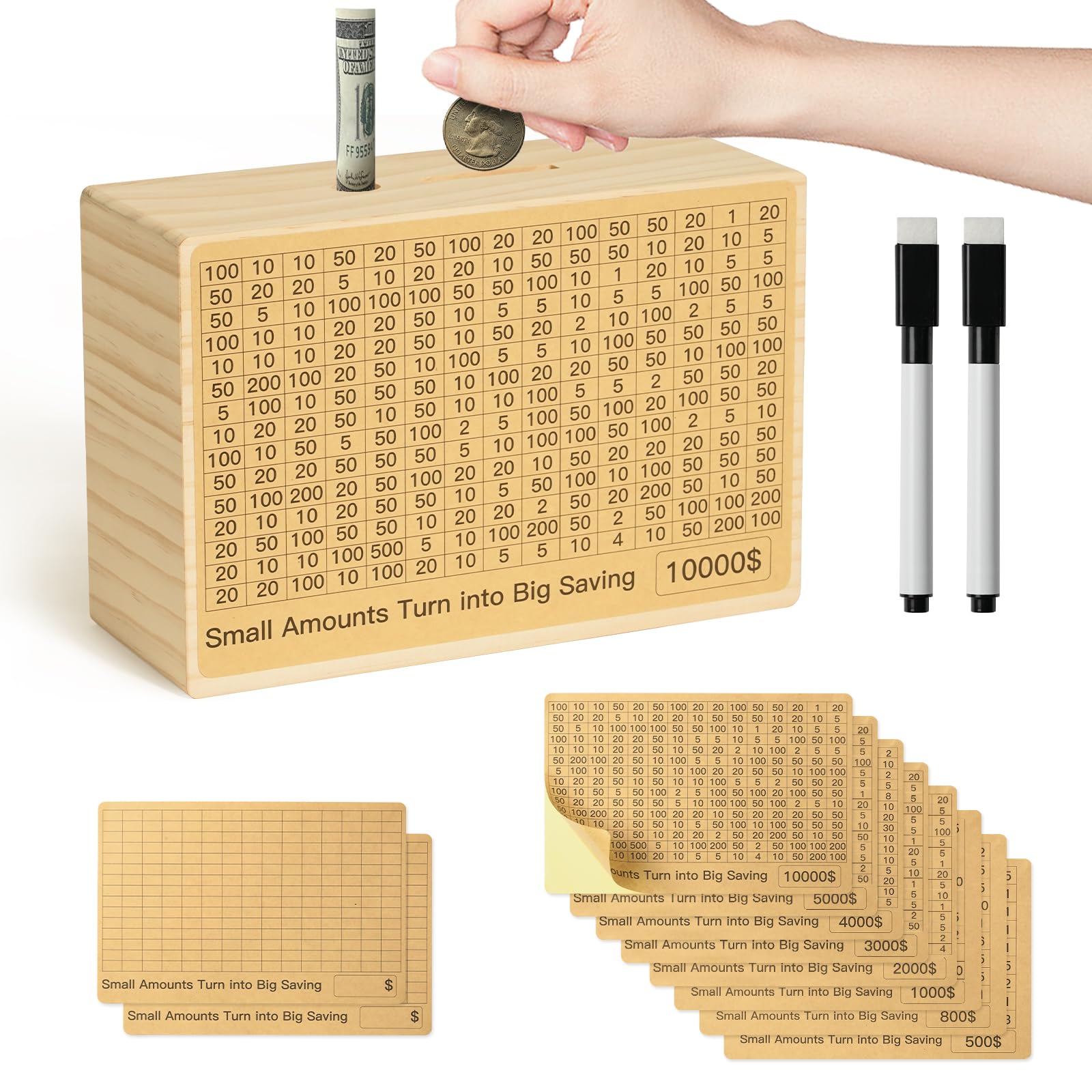 Bemaystar money-saving box in natural wood, durable and eco-friendly for secure coin storage.
