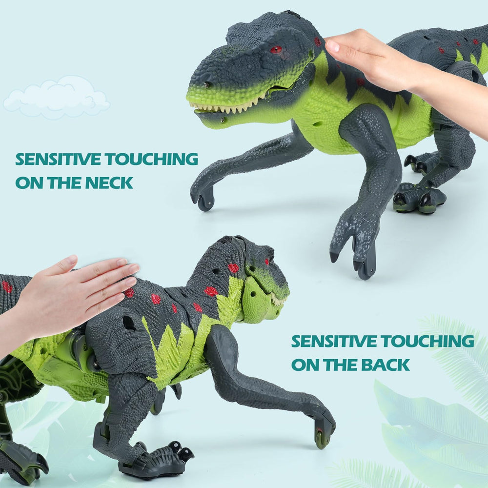 BEMITON RC dino head shake enhances responsive interaction during games.