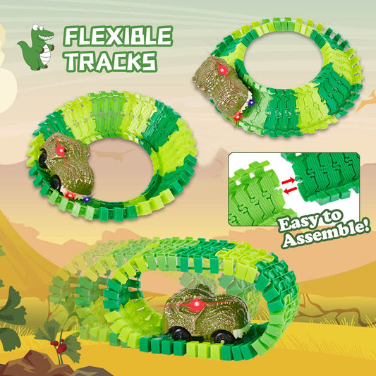 BEMITON dinosaur head cars race along the track.