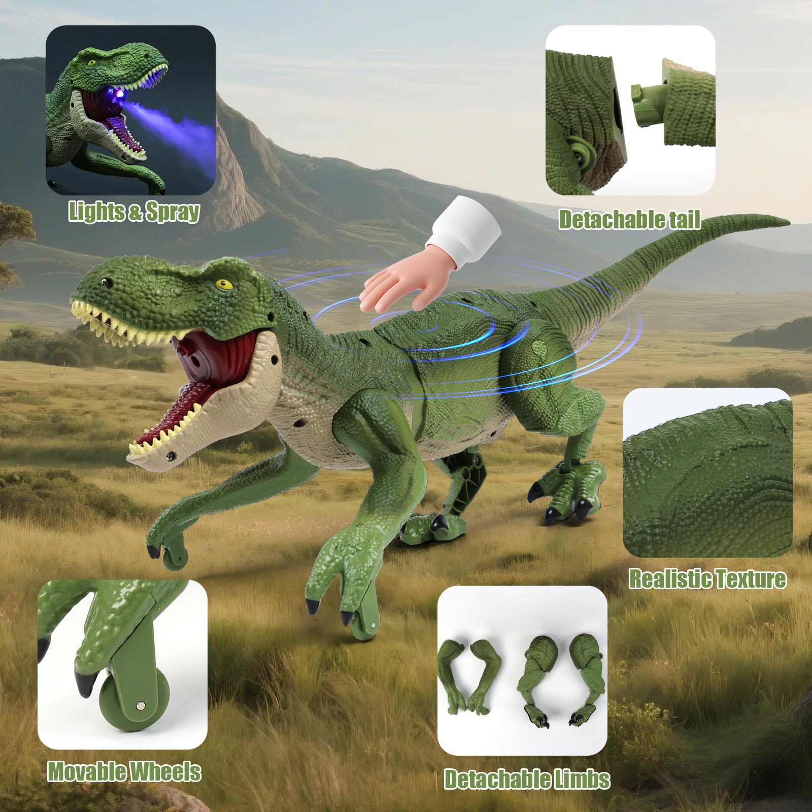 BEMITON RC Dinosaur showing spray function for immersive play.