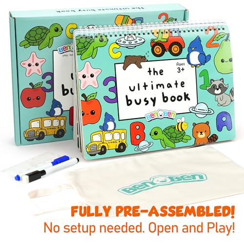BenBen Busy Book travels with a storage canvas bag for on-the-go learning