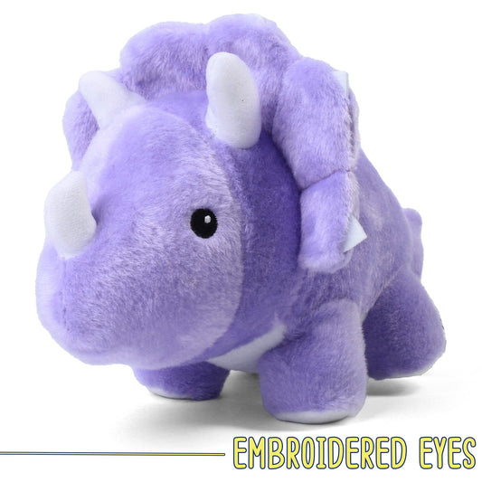 BenBen Triceratops plush face close-up with embroidered safety eyes