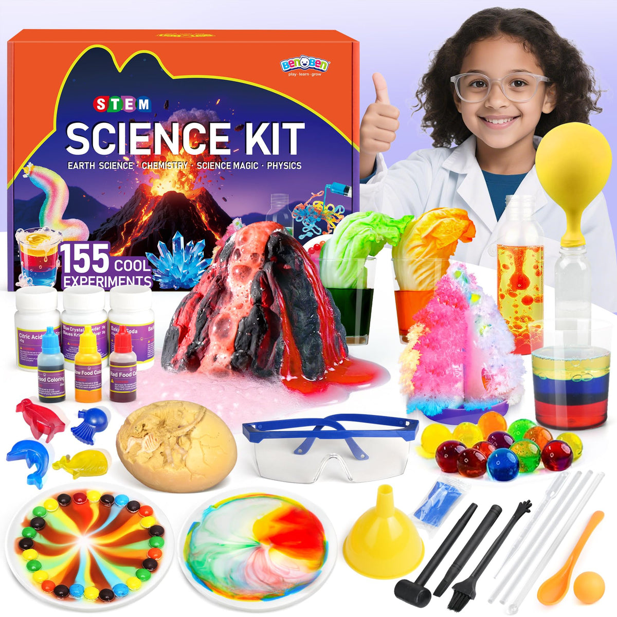 BenBen science kit volcano experiment showing a safe erupting reaction for curious minds.