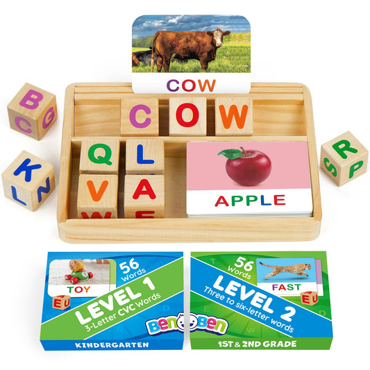 BenBen spelling wood tray with alphabet blocks for hands-on literacy practice