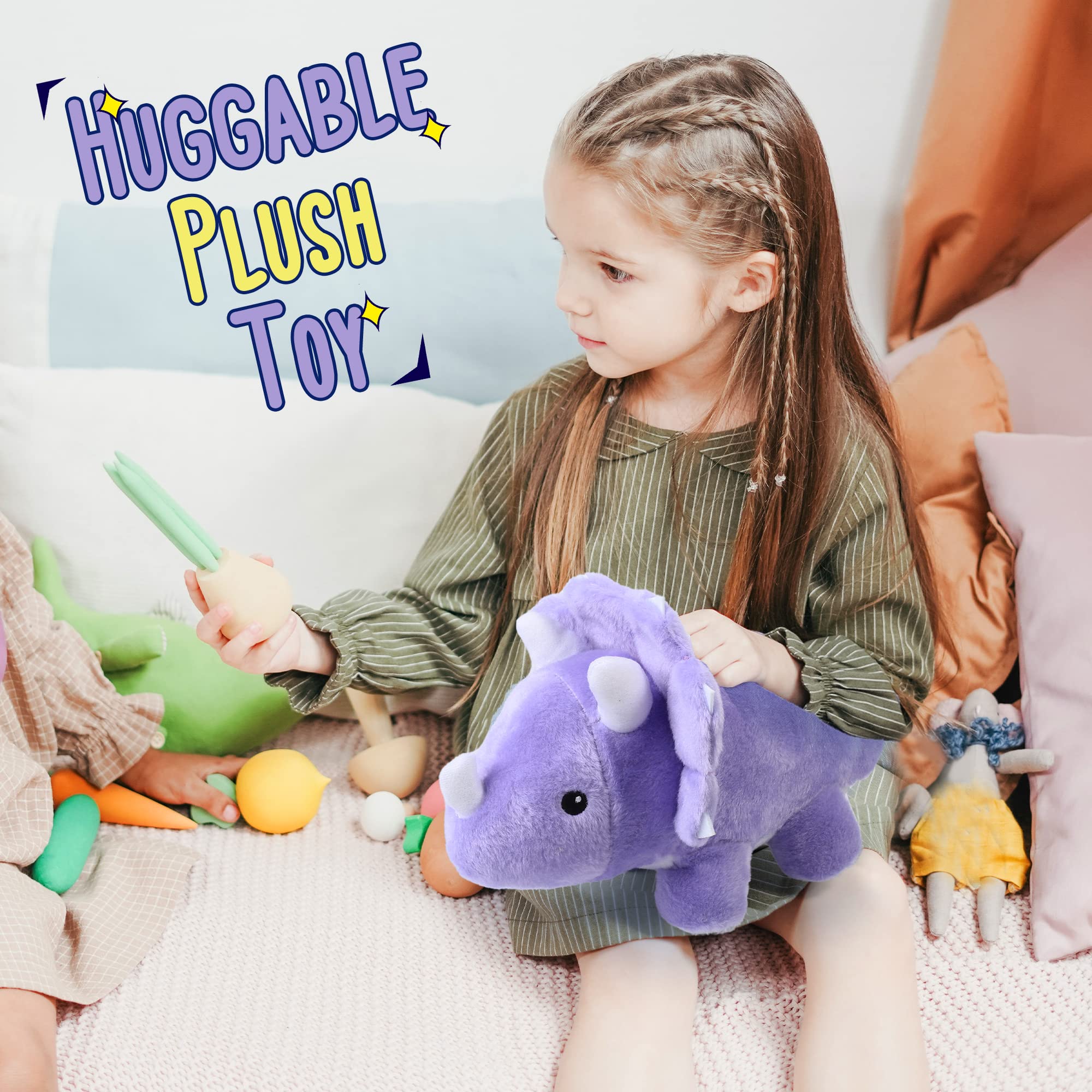 BenBen Triceratops plush stands 8 inches tall for versatile play