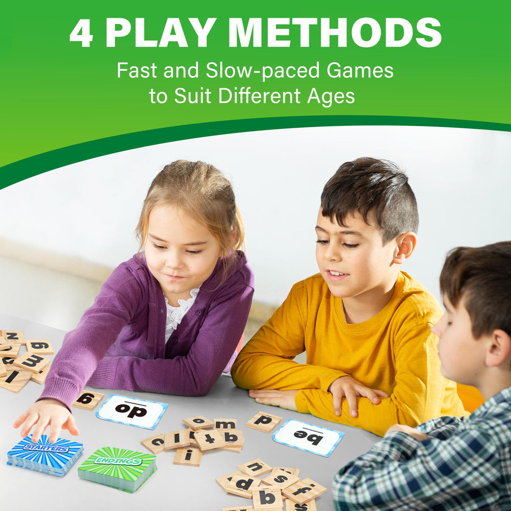 Two dice for varied play dynamics in spelling and word formation activities.