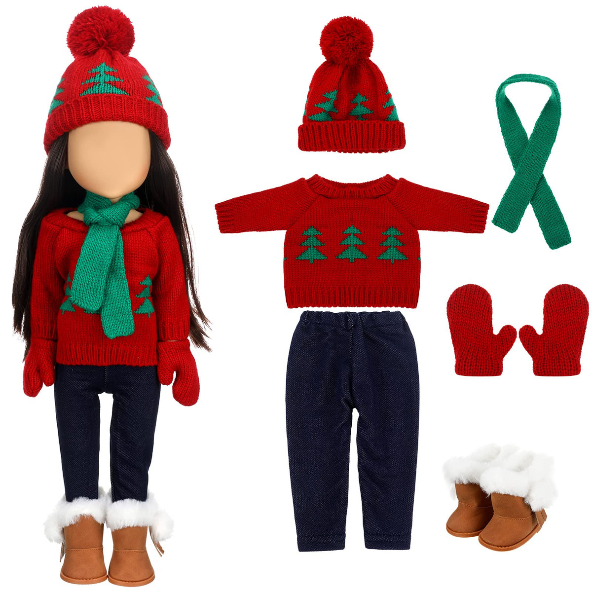 Bencailor Christmas doll clothes set on an 18-inch doll for festive pretend play