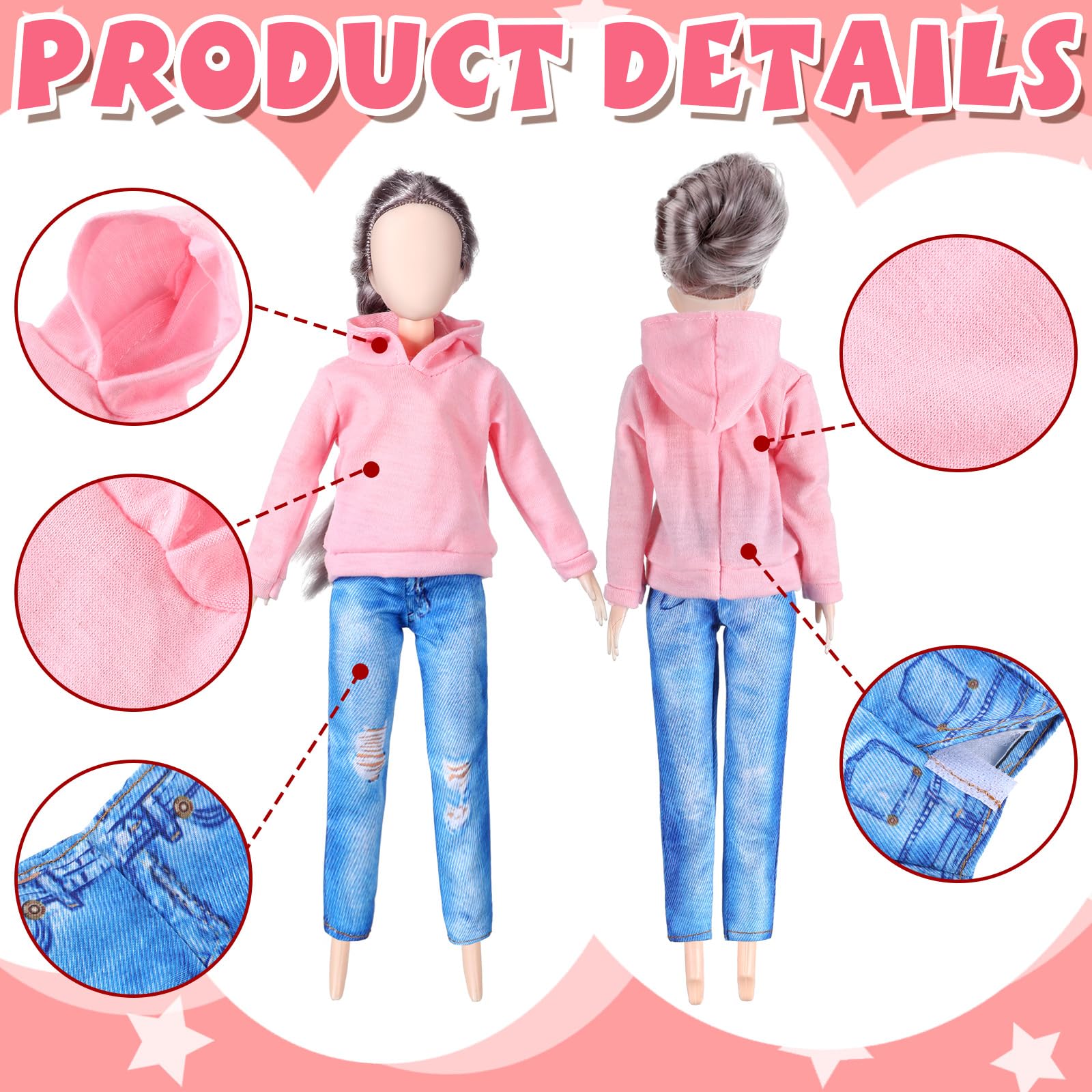 Bencailor doll clothes set includes four tops and four pants for mix-and-match fun.