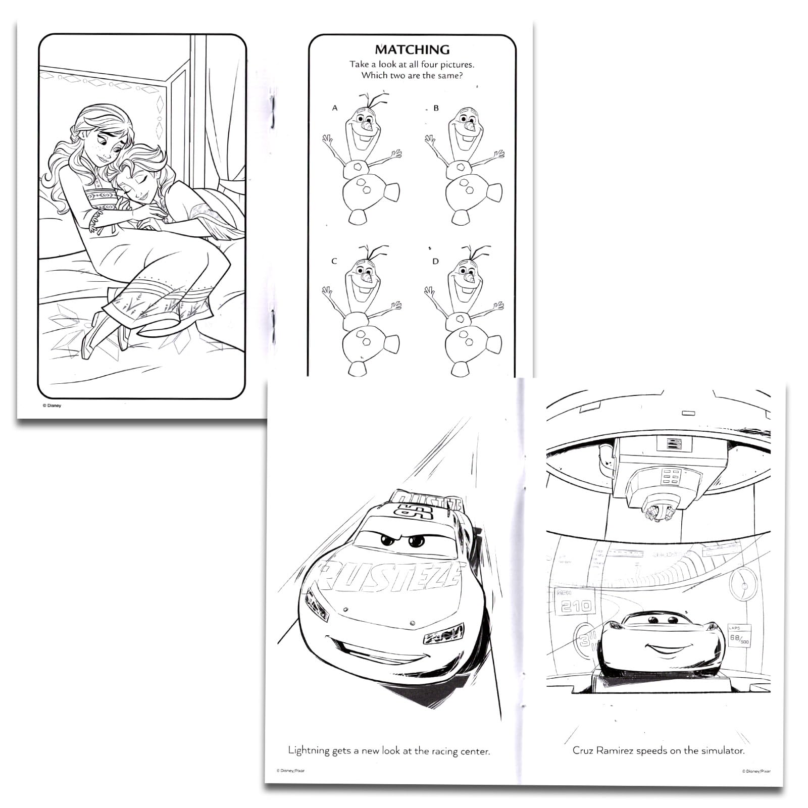 Interior pages showing Disney and Nick characters for kids' creative coloring