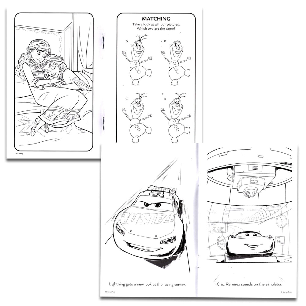 Interior pages showing Disney and Nick characters for kids' creative coloring