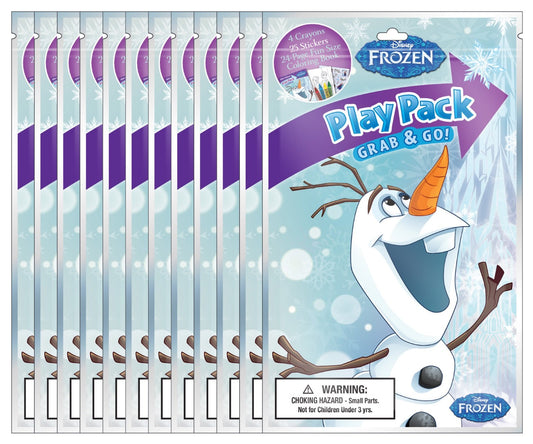 Bendon Frozen Olaf grab-go packs front view with crayons, stickers, and mini coloring book for party favors.