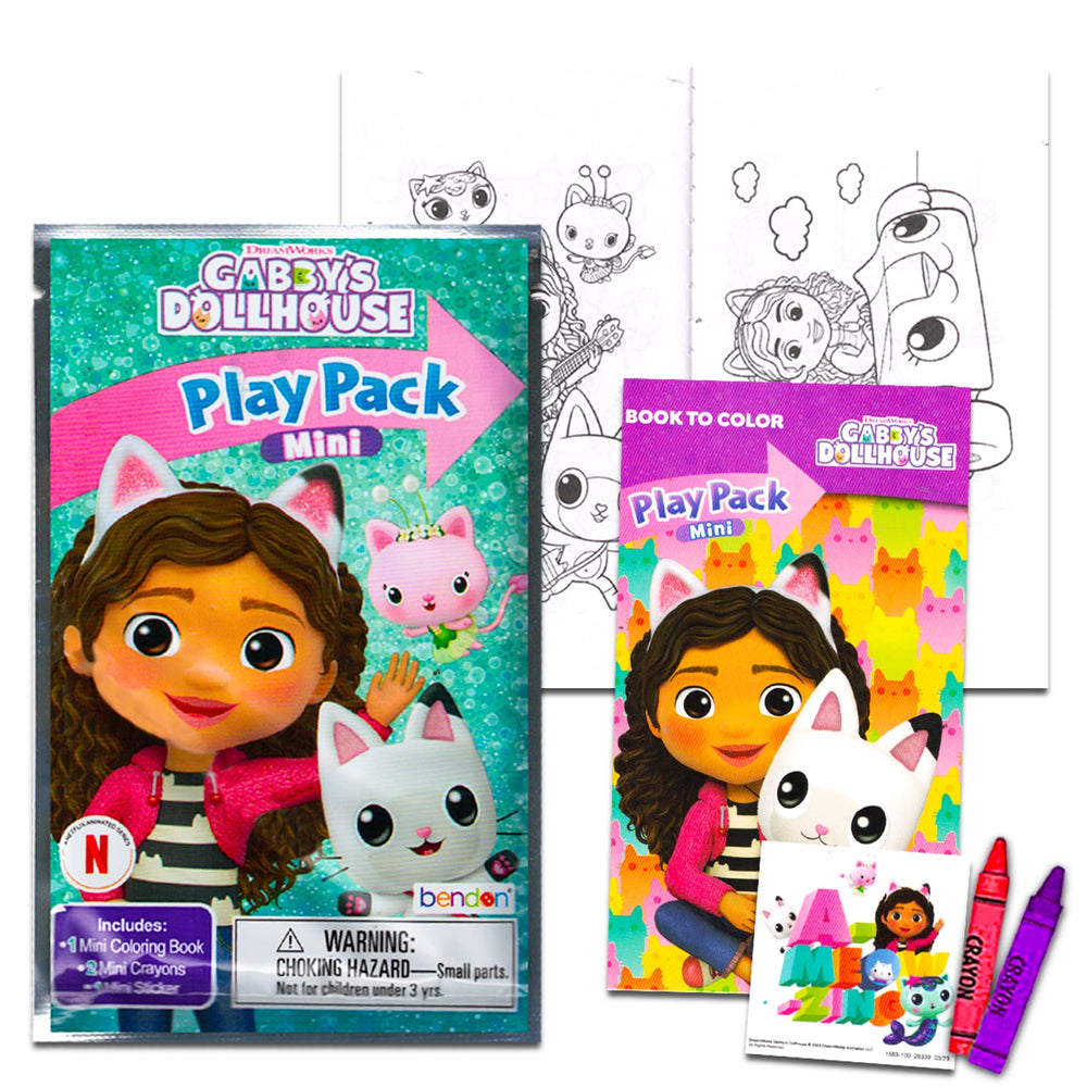 Gabby's Dollhouse mini pack showing coloring pages and utensils for creative play.