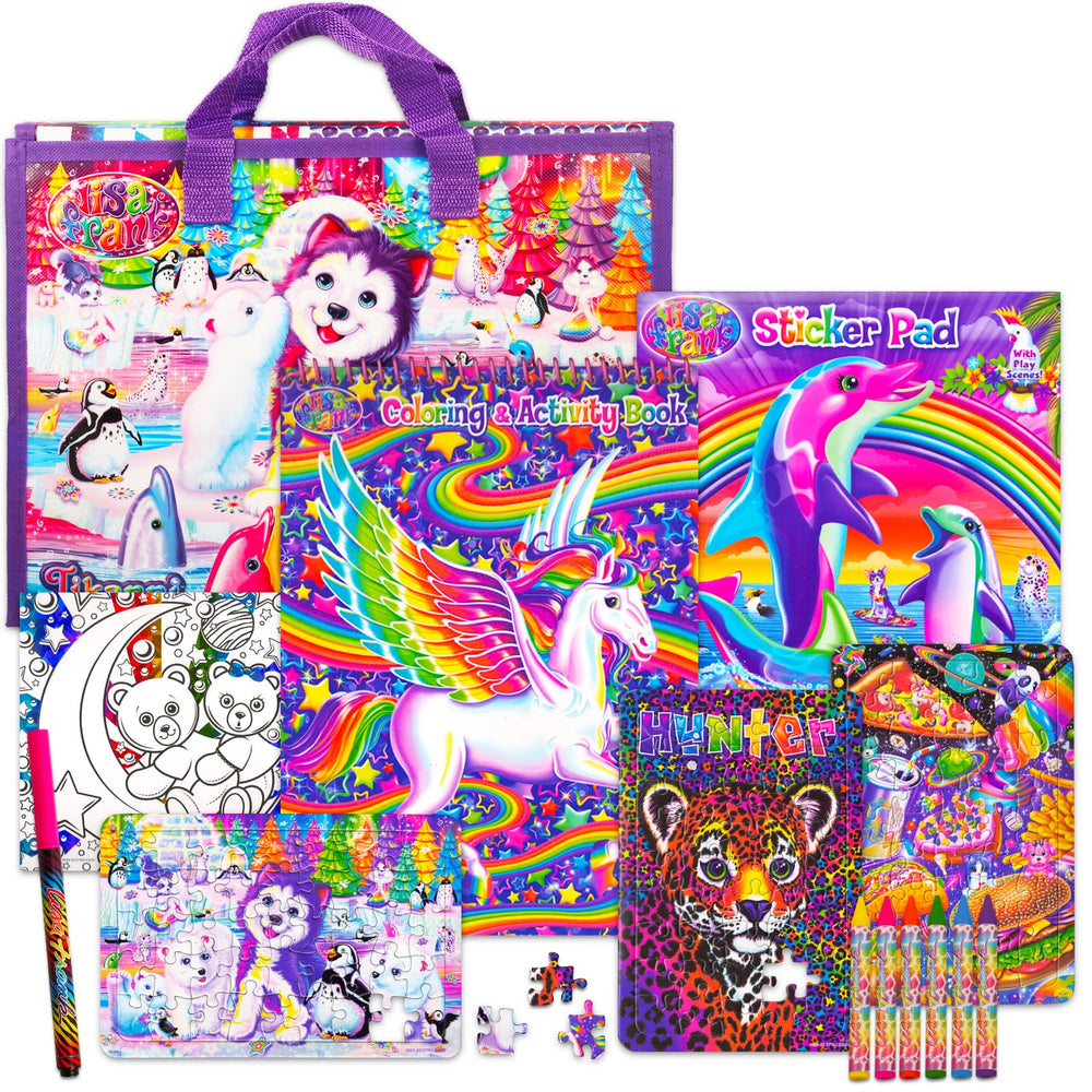 Lisa Frank activities and puzzles set for engaging coloring and sticker play.