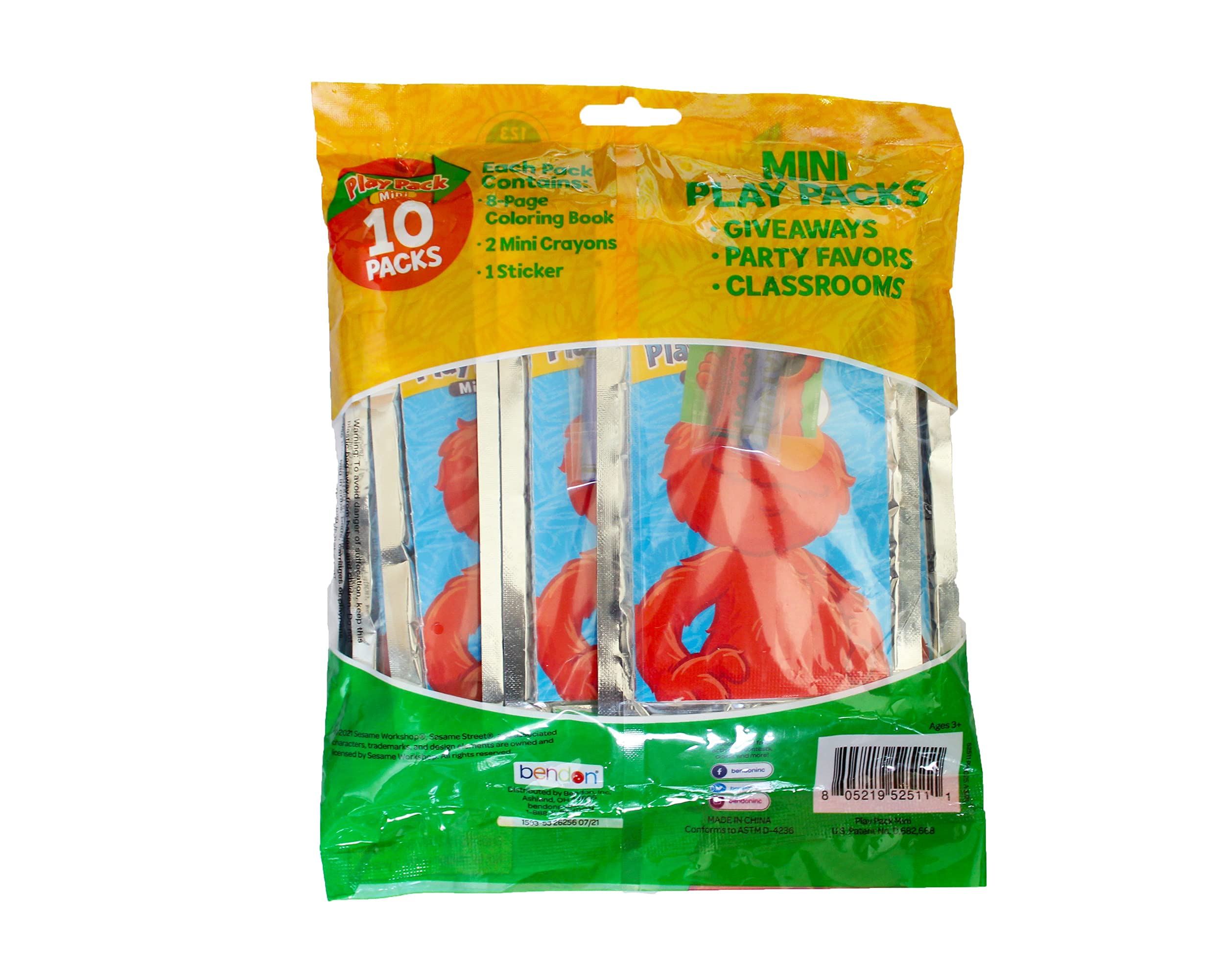 Bendon Sesame Street mini crayons included for coloring sessions.