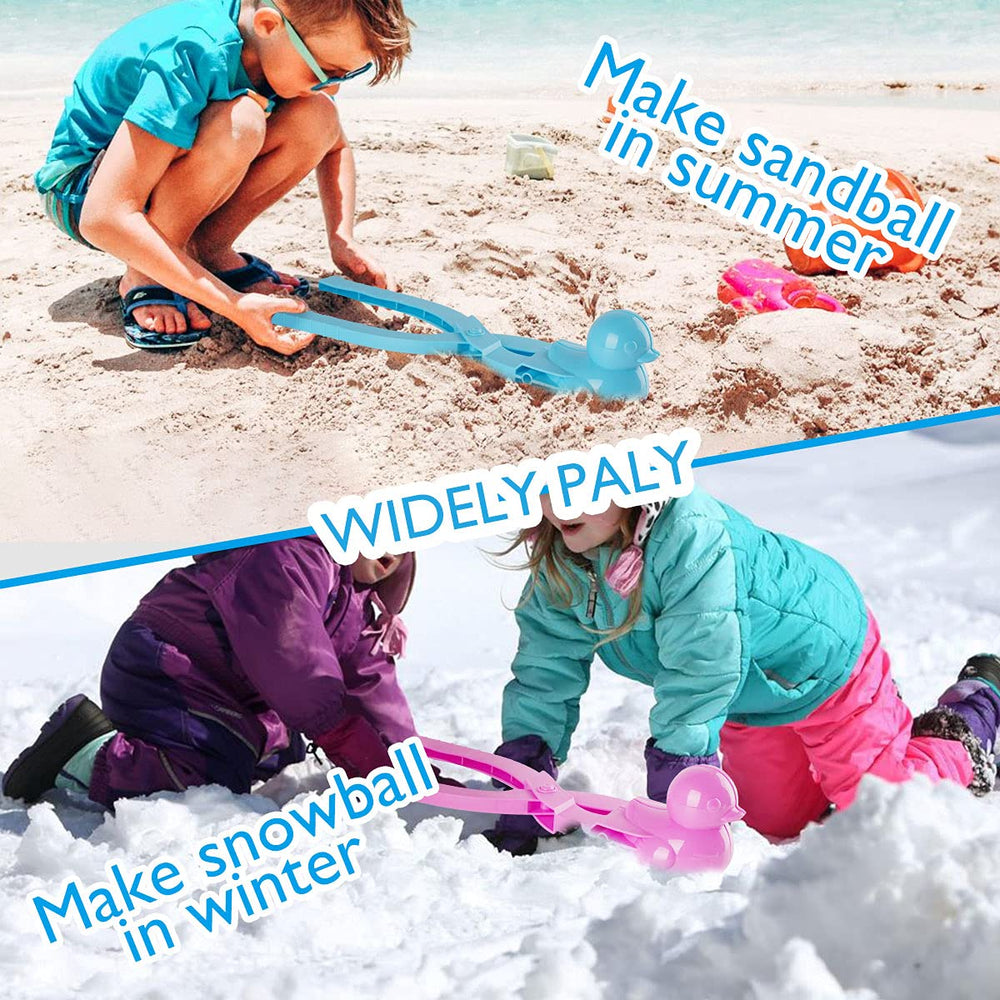 BeneFine duck snowball maker in snow demonstrates easy snowball creation.
