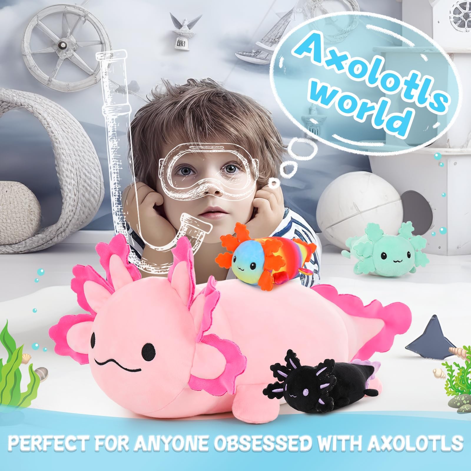 BENINY axolotl plush with 3 removable babies ideal for imaginative play.