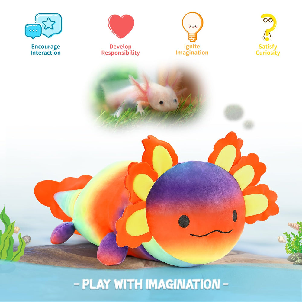 BENINY axolotl plush bedtime scene, comforting sleep companion