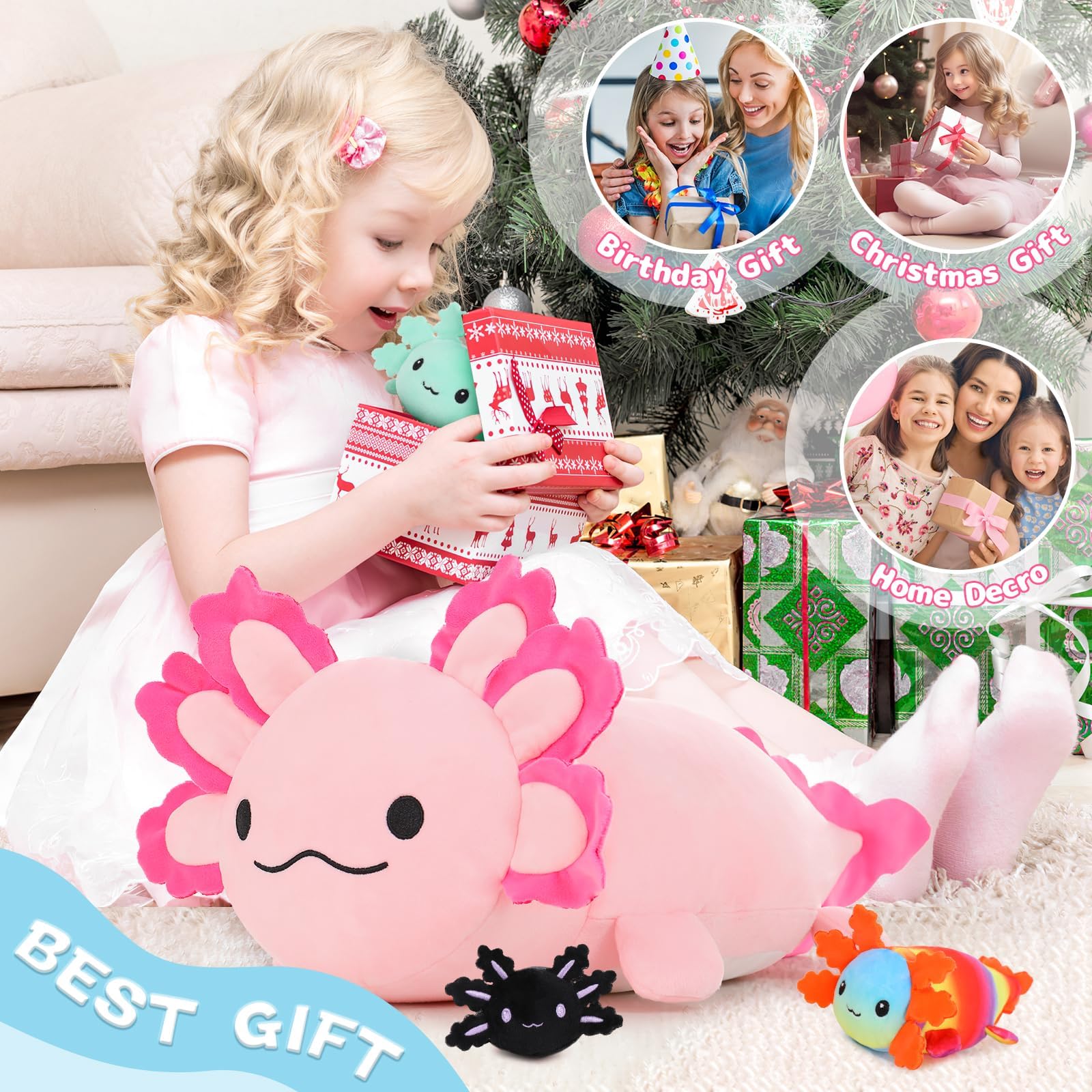 Gift-ready BENINY axolotl plush set for birthdays.