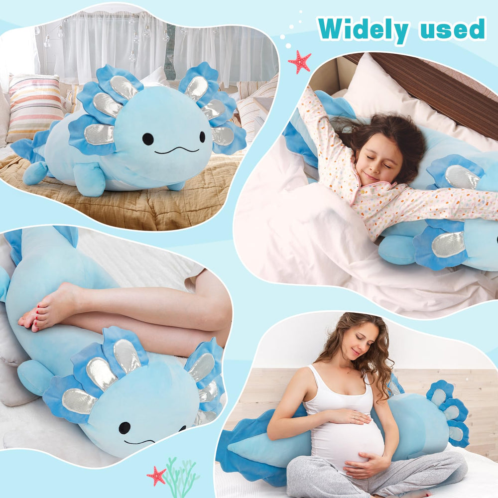 Beniny axolotl plush in a hugging pose demonstrates comforting long-lasting companionship