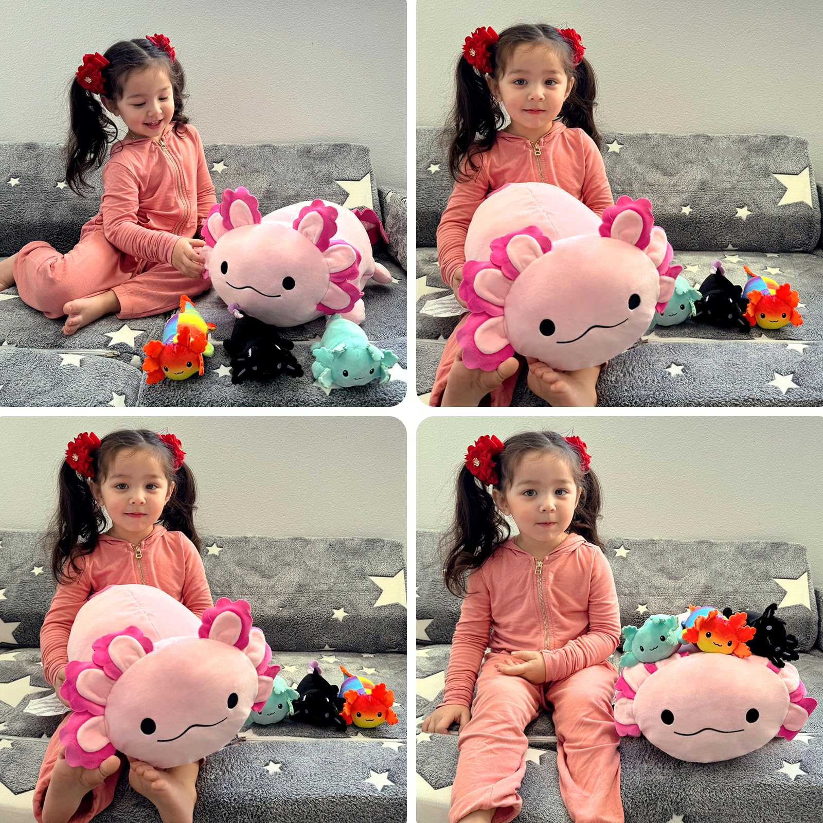 Machine-washable BENINY axolotl plush stays fluffy after washes.