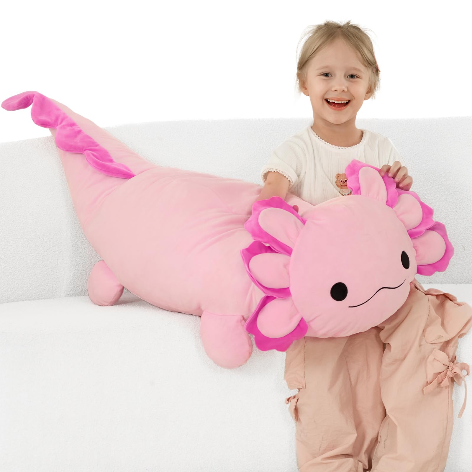 BENINY large axolotl plush serves as a playful companion for imaginative play.