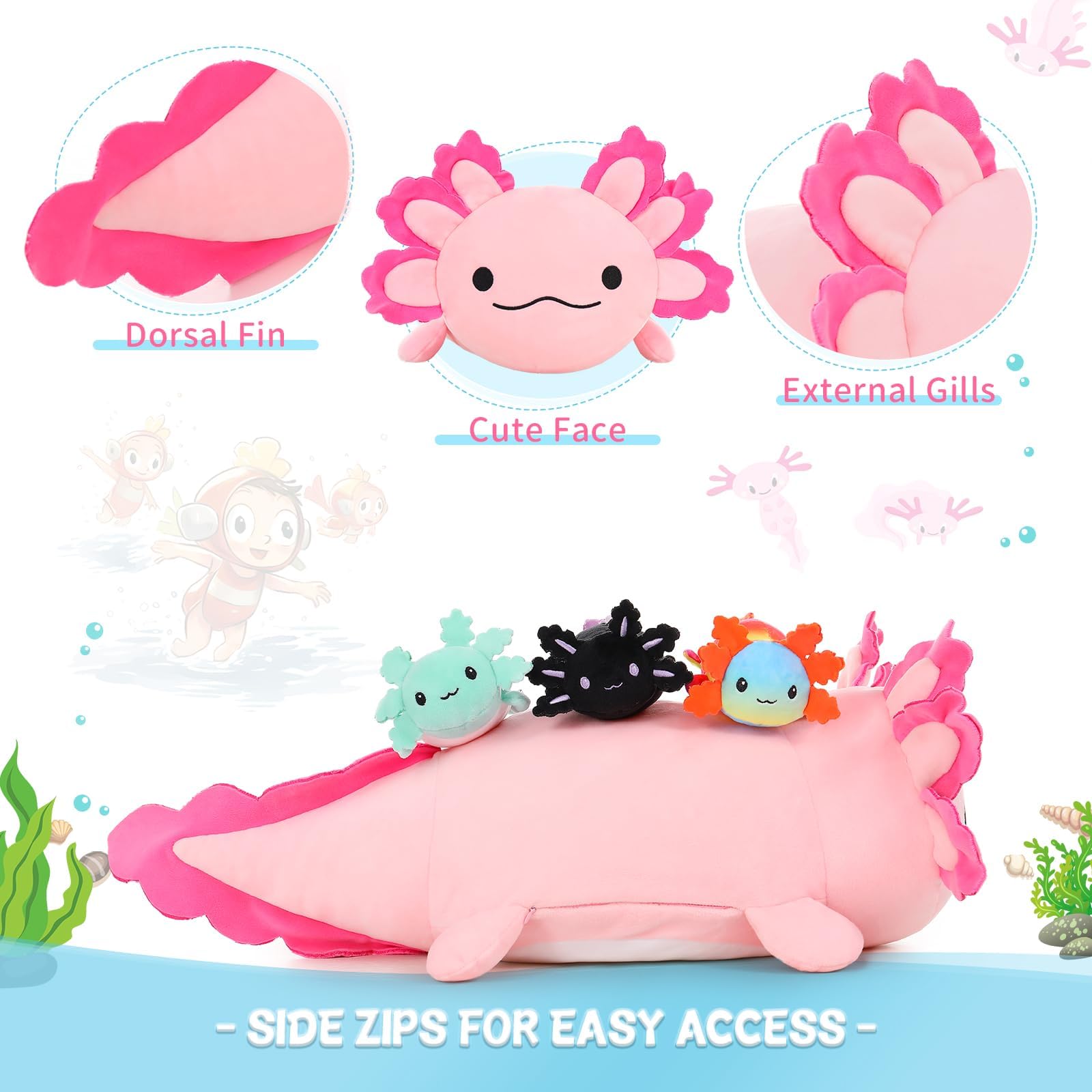 Close-up of ultra-soft fur on a BENINY axolotl plush.