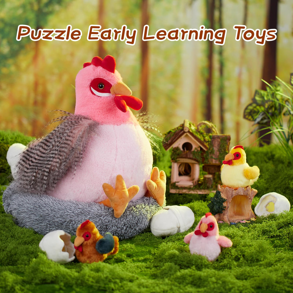 BENINY belly-opening hen facilitates easy chick retrieval during pretend farm activities.