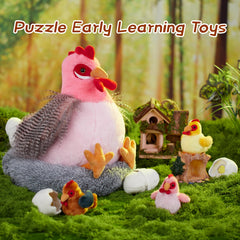 BENINY belly-opening hen facilitates easy chick retrieval during pretend farm activities.