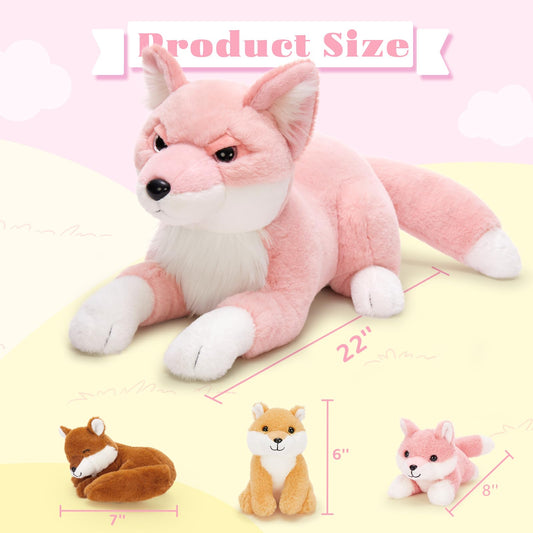 BENINY three baby foxes in tummy plush for storytelling and pretend woodland adventures
