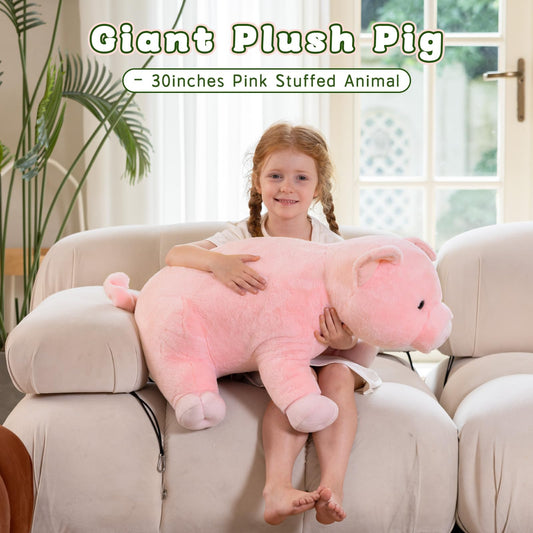 BENINY Giant Pink Pig plush 30in in half-sitting pose, ideal for comforting cuddles