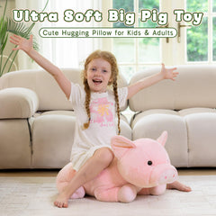 BENINY Giant Pink Pig plush 30in close-up shows ultra-soft fabric for gentle hugs
