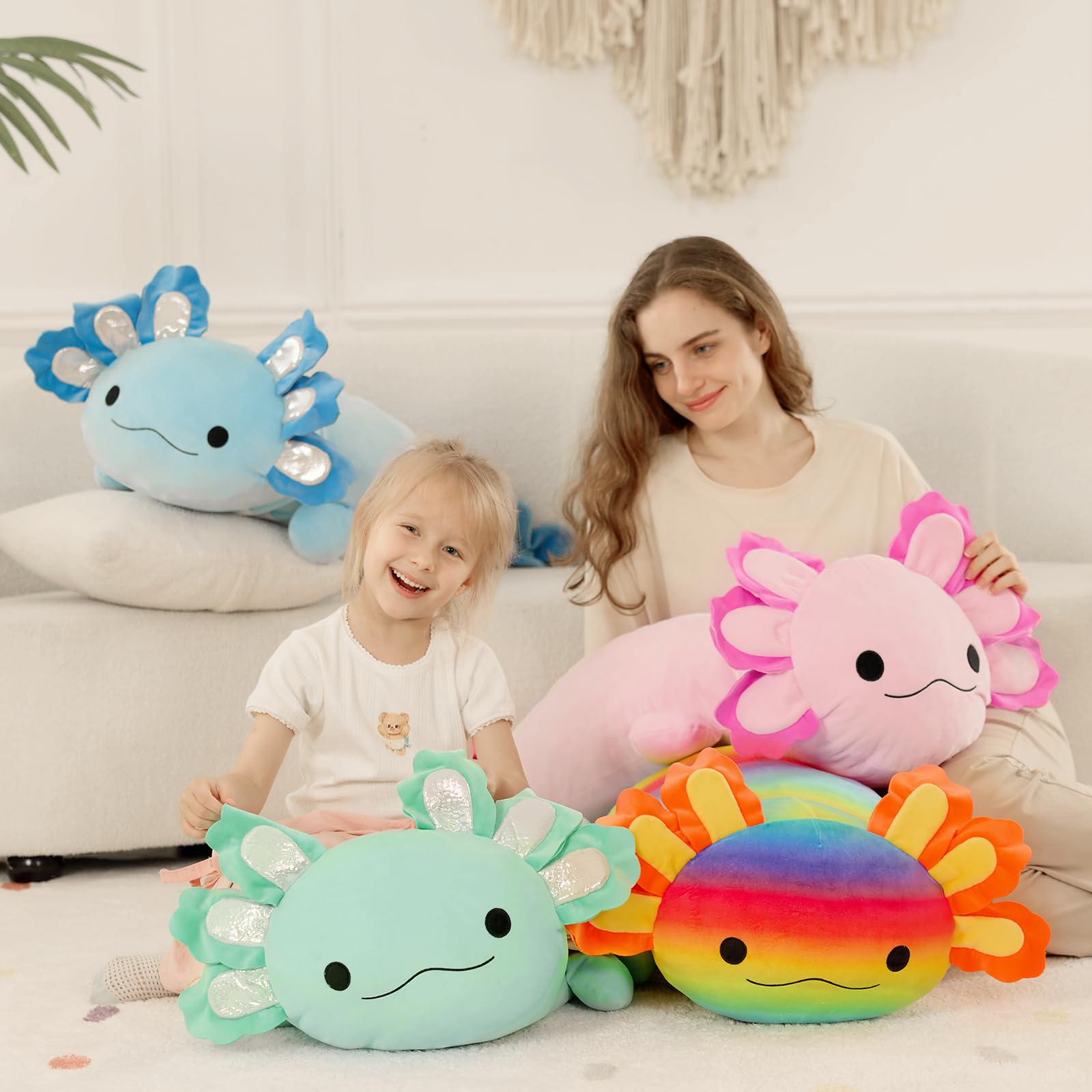 BENINY hugger axolotl plush doubles as a cloud-soft pillow for lounging.