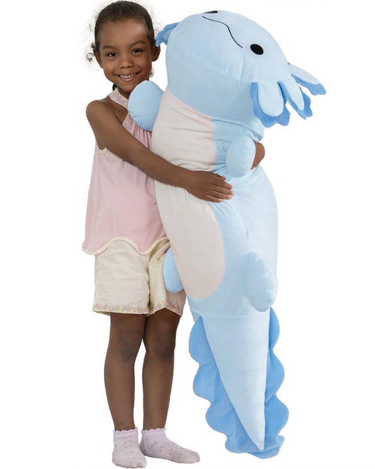Beniny large blue axolotl plush 39-inch front view for cozy hugs