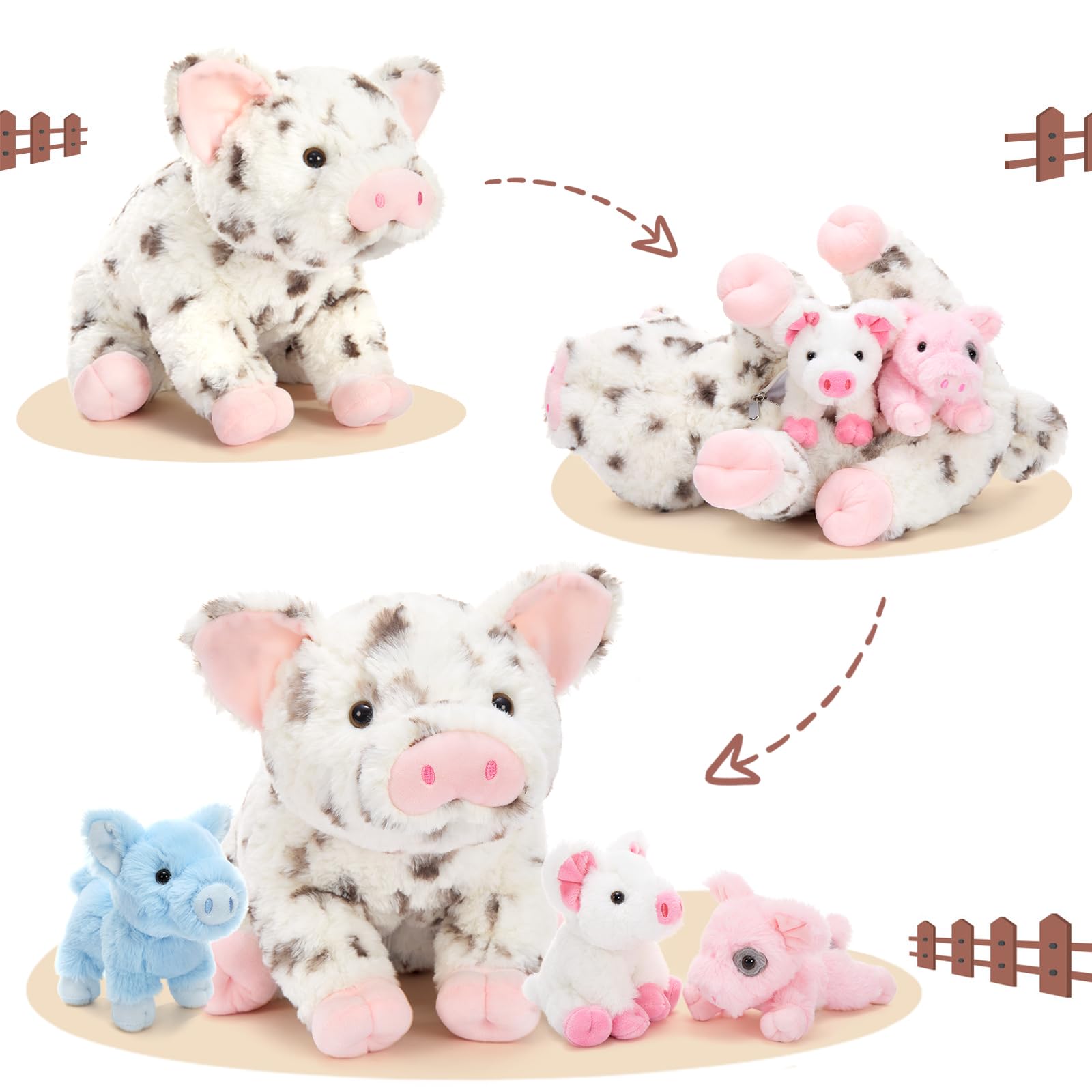 BENINY pig stuffed animal 16-inch four piglets in belly enables imaginative storytelling.