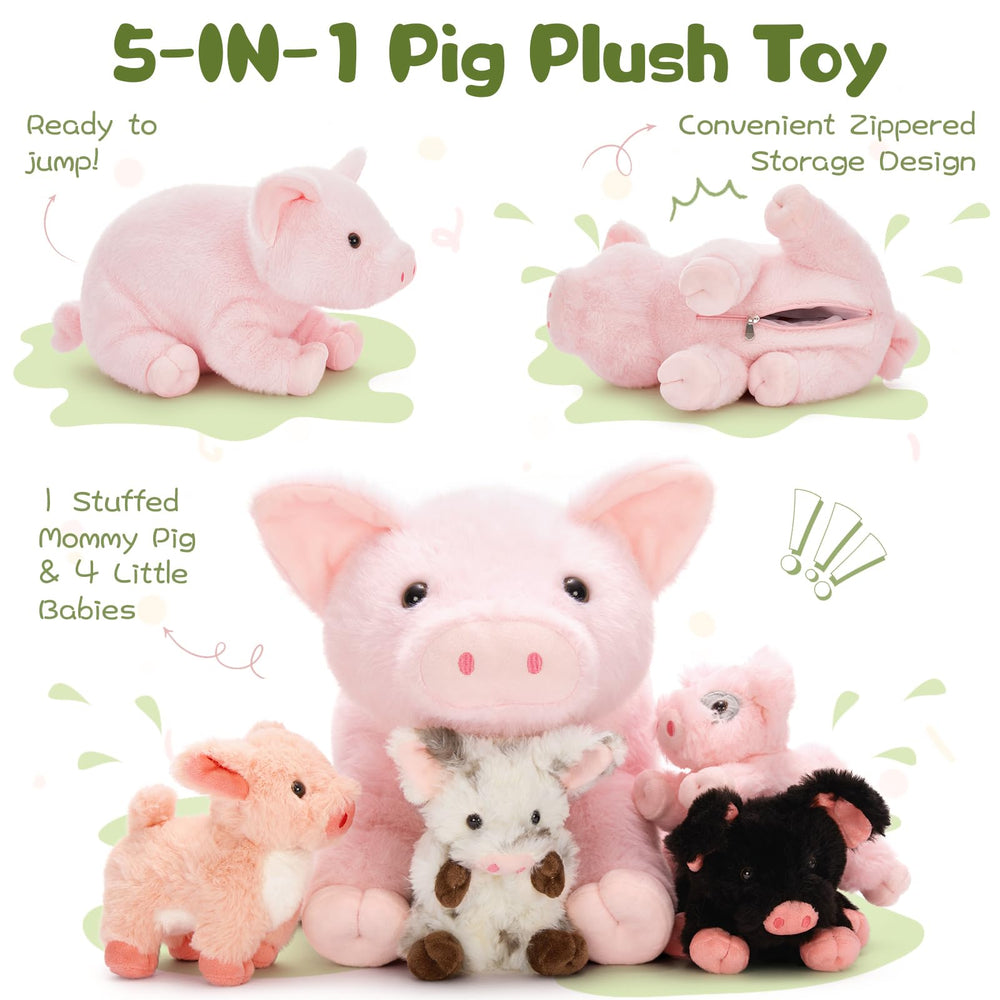 BENINY pig stuffed animal zippered tummy stores piglets, convenient for travel.