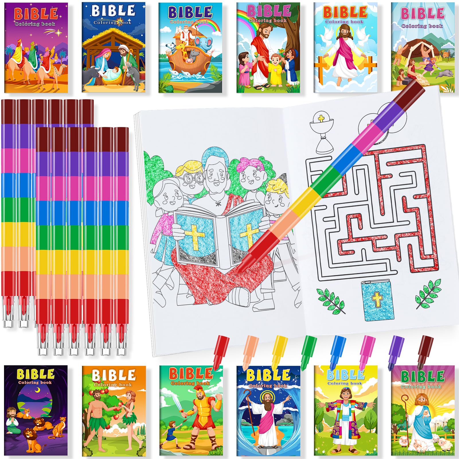 BenLouis 24 Christian mini coloring books with Bible themes to spark creativity.