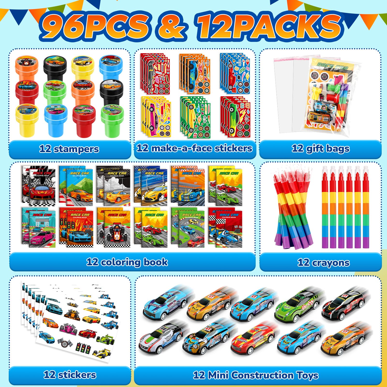 BenLouis race car crayons provide smooth coloring and quick cleanup.
