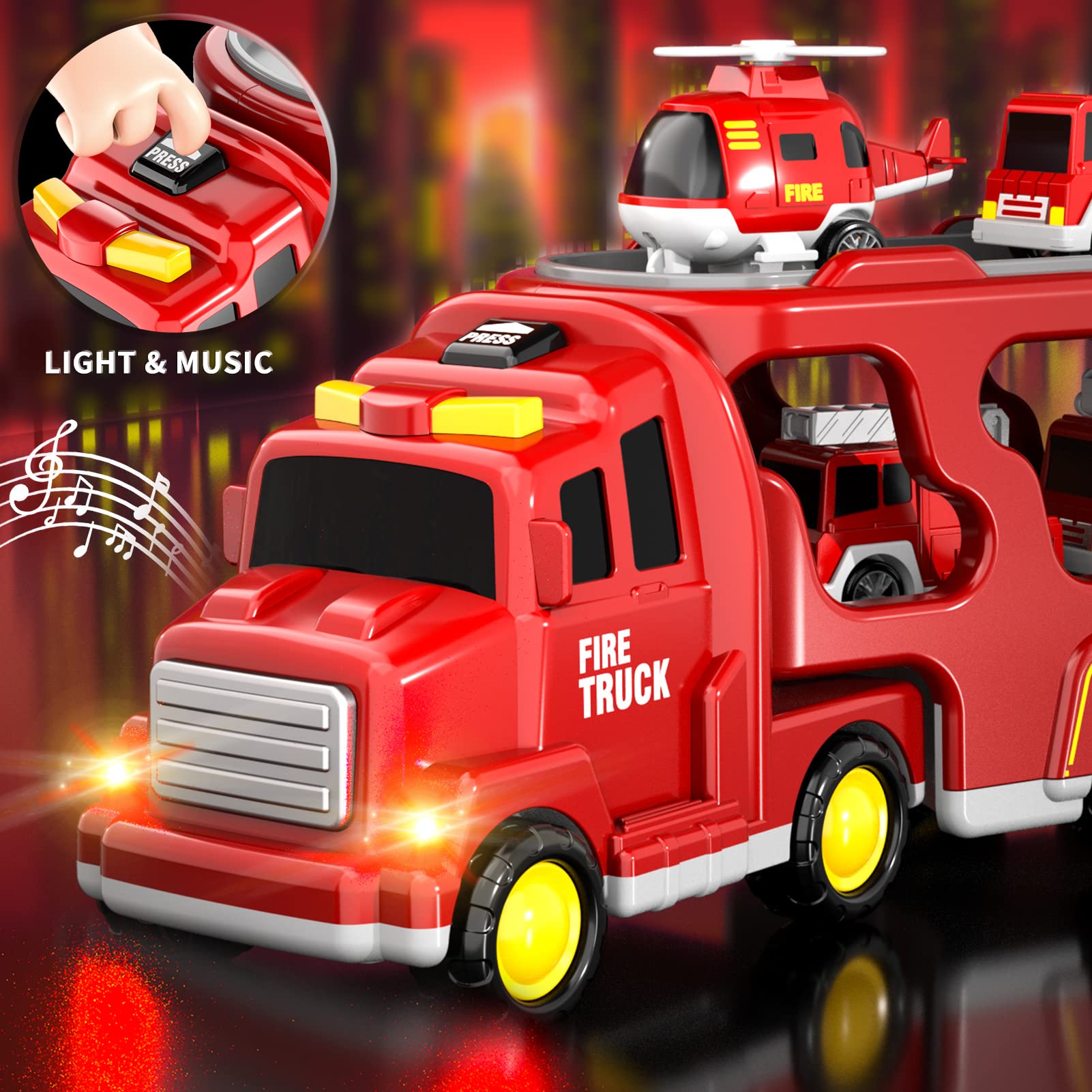 Bennol fire trucks helicopter inspires pretend rescues and storytelling play.