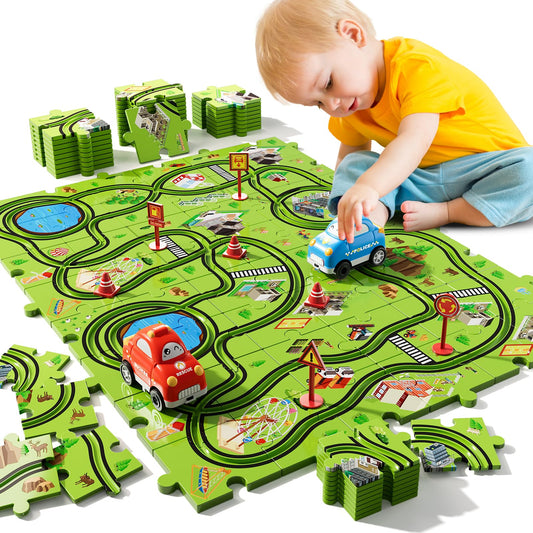 Bennol toddler puzzle track set main view for creative car adventures.