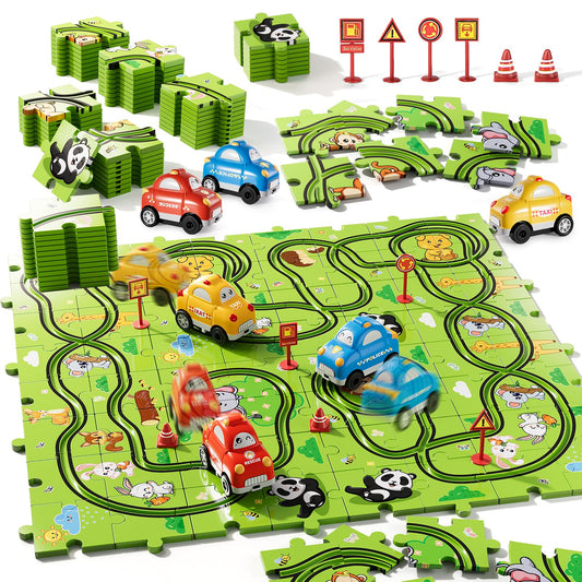 Bennol 73-piece puzzle race track set for imaginative toddler play