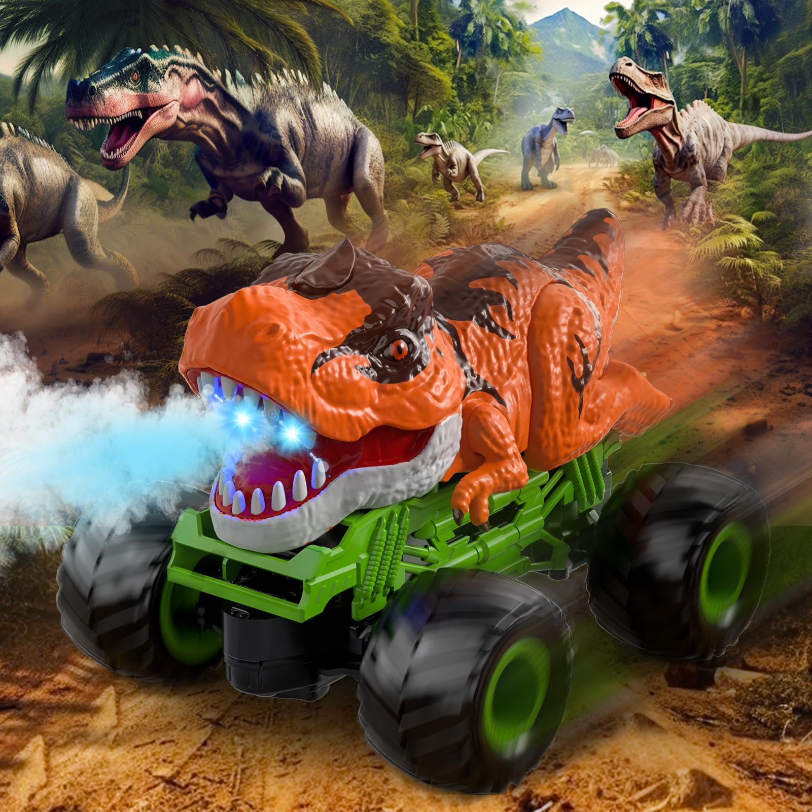 Bennol dinosaur truck powered by rechargeable batteries for long, continuous play