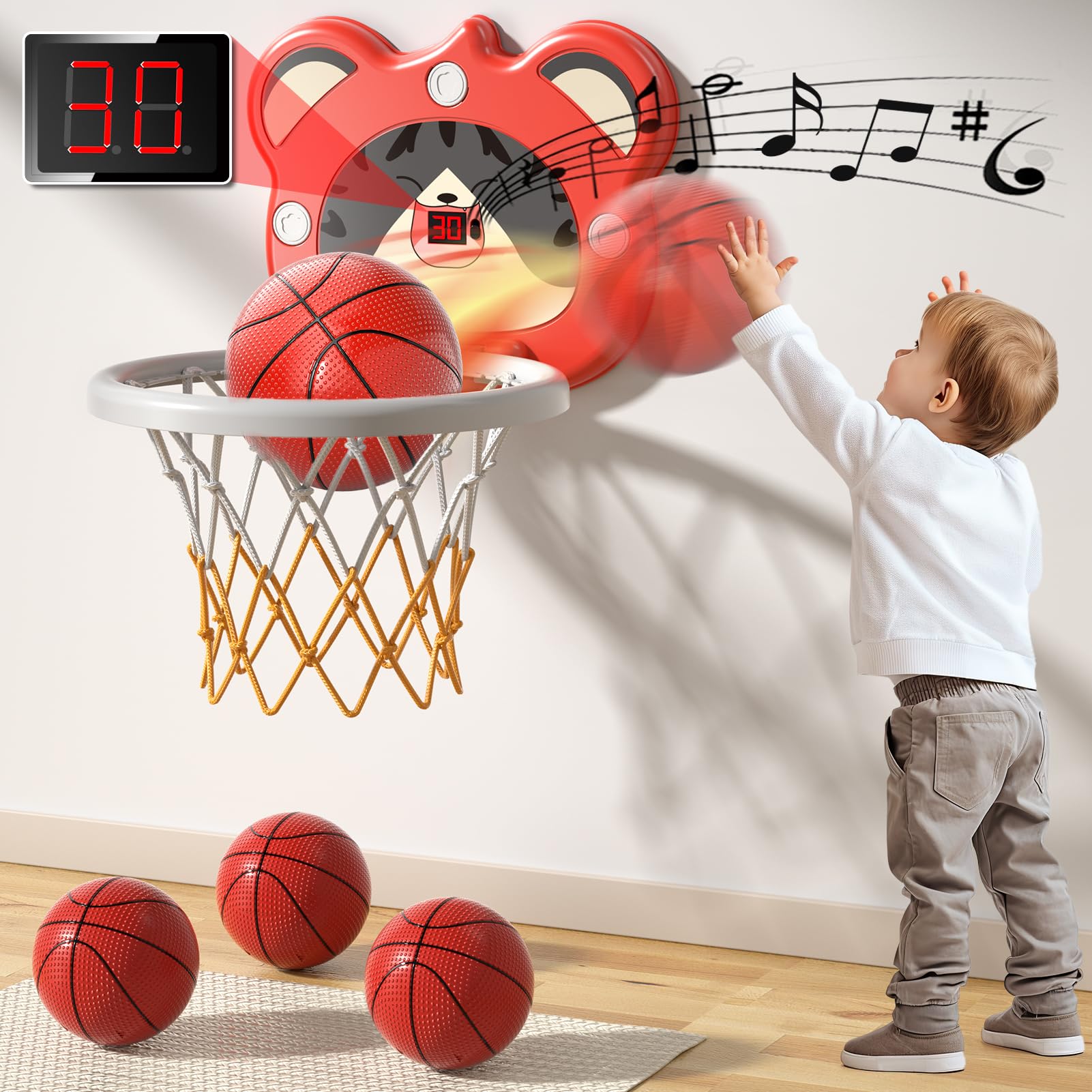 Bennol indoor mini basketball hoop backboard supports compact play spaces.