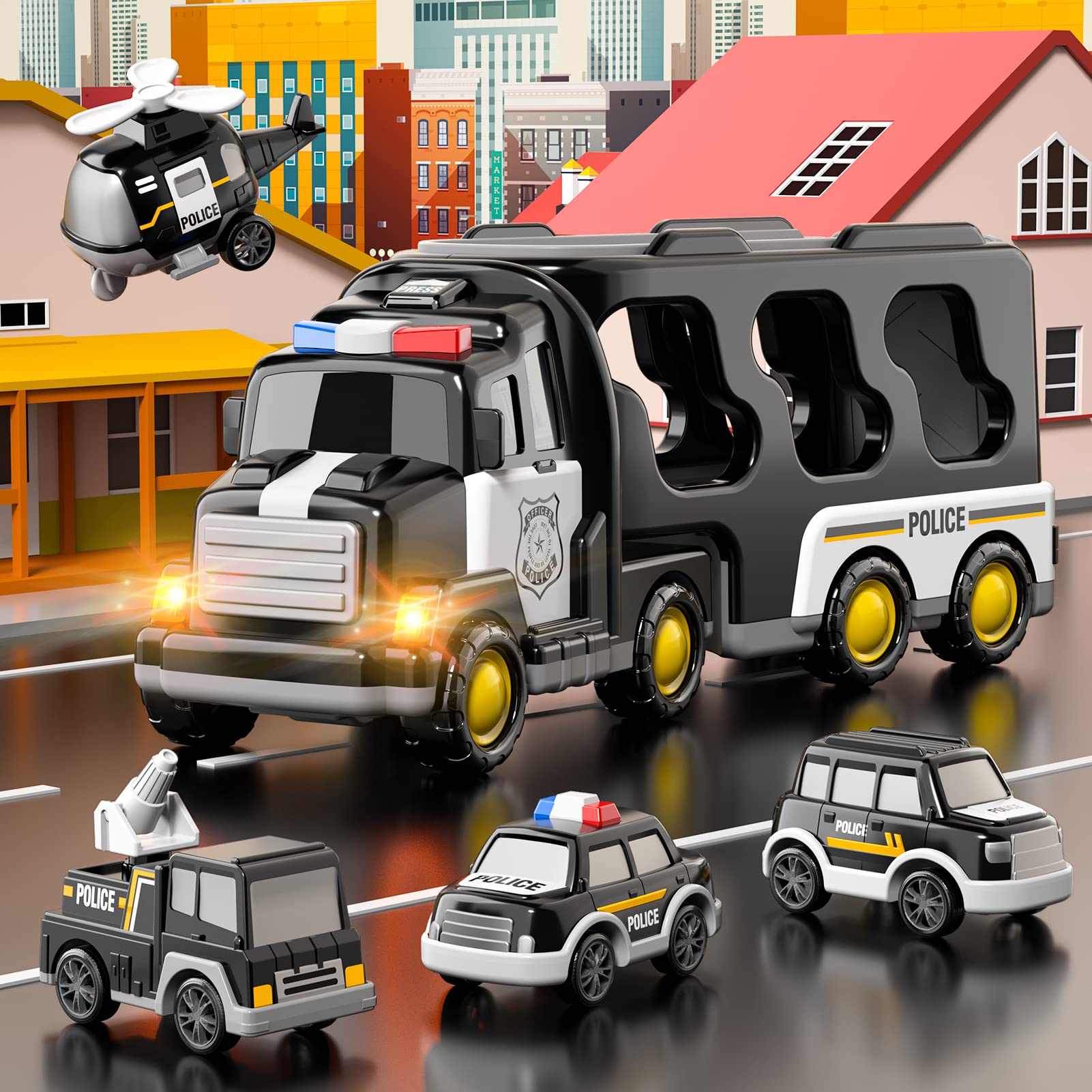 Bennol Police Truck features accessible battery compartment for simple setup.
