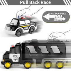 Bennol Police Truck trailer attachment shows sturdy connection during pretend play.