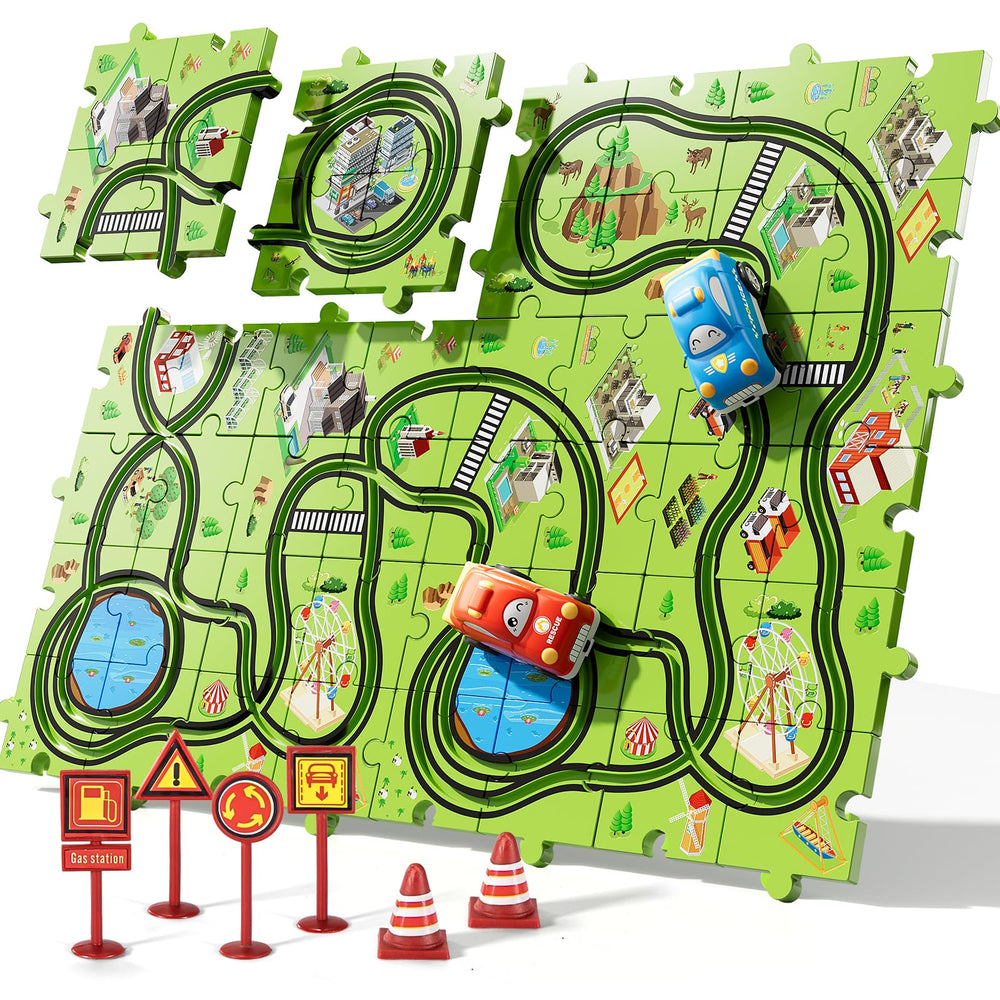 Bennol puzzle cars in action highlighting smooth track fit.
